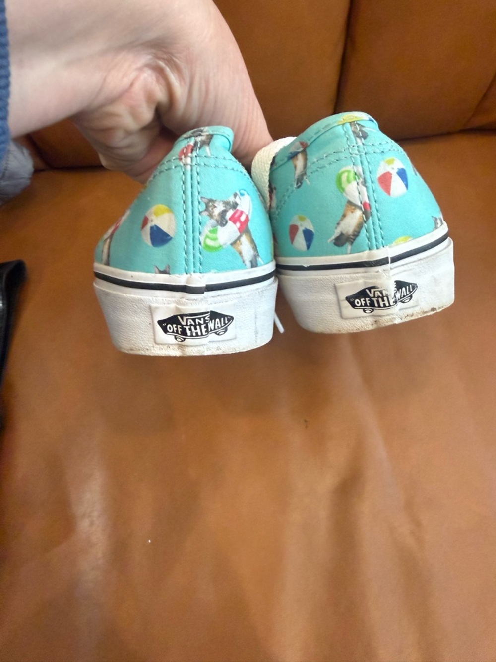 Vans Aqua Canvas Sneakers with Beach Ball & Cat Print - Picture 2 of 10
